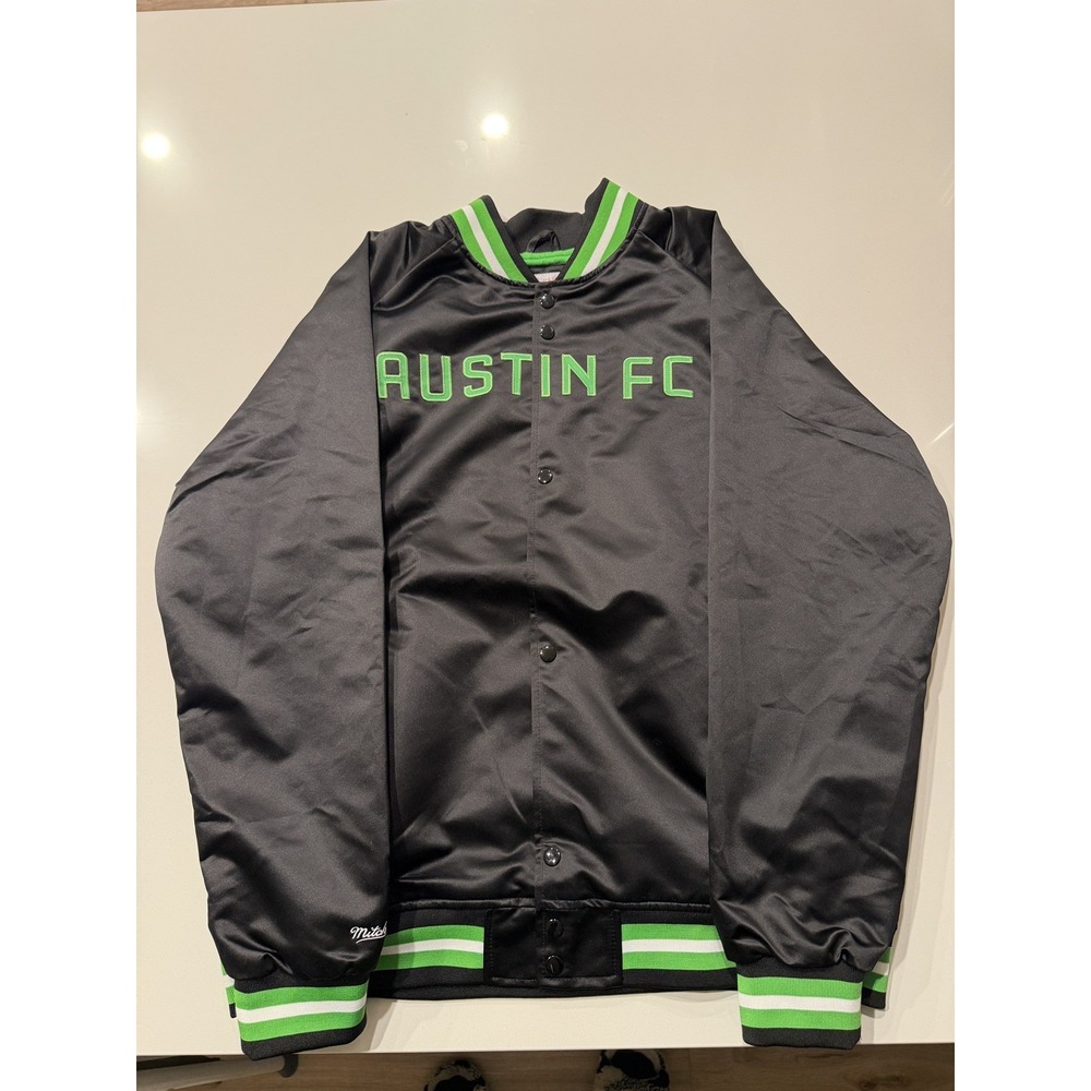 Mitchell & Ness Austin FC Soccer Mens Satin Raglan Full-Snap Jacket 2XL Black